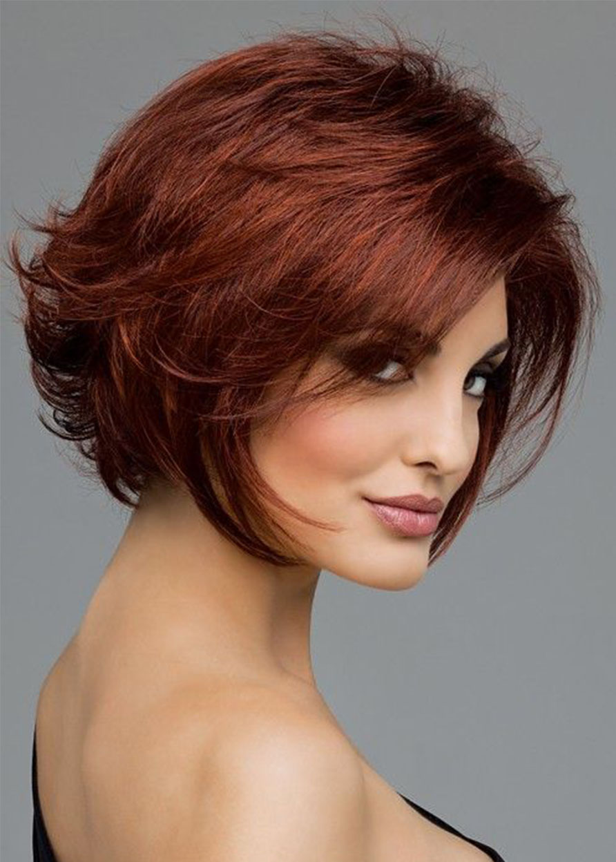 Sexy Women's Short Bob Hairstyles Natural Straight 100% Human Hair Wigs Lace Front Cap Wigs 14Inch