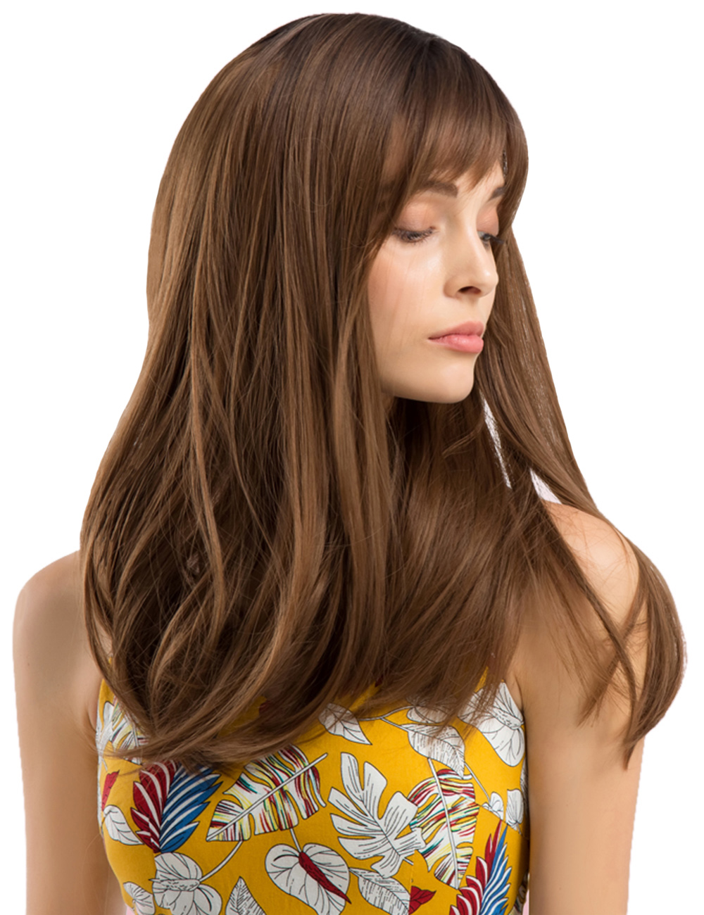 Long Straight Synthetic Hair With Bangs Women Wigs 20 Inches