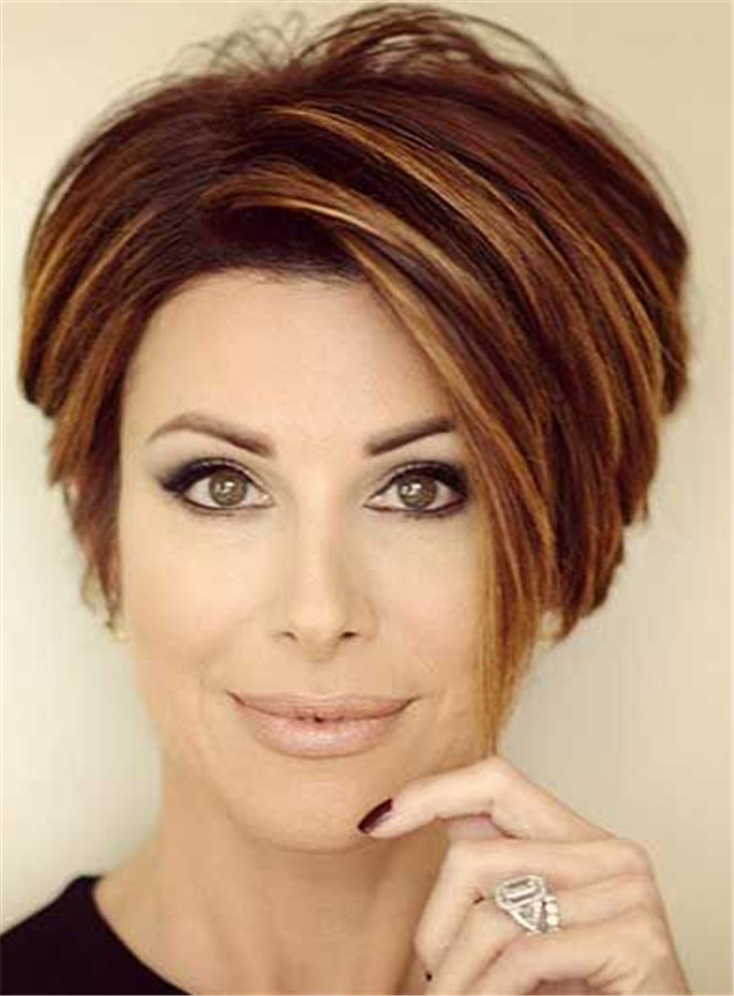 Short Straight Mixed Color Lob Lace Front Human Hair Wigs for Older Women