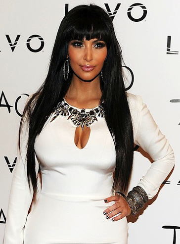 Kim Kardashian Custom Bangs Hairstyle Long Straight 24 Inches Shiny Black Wig