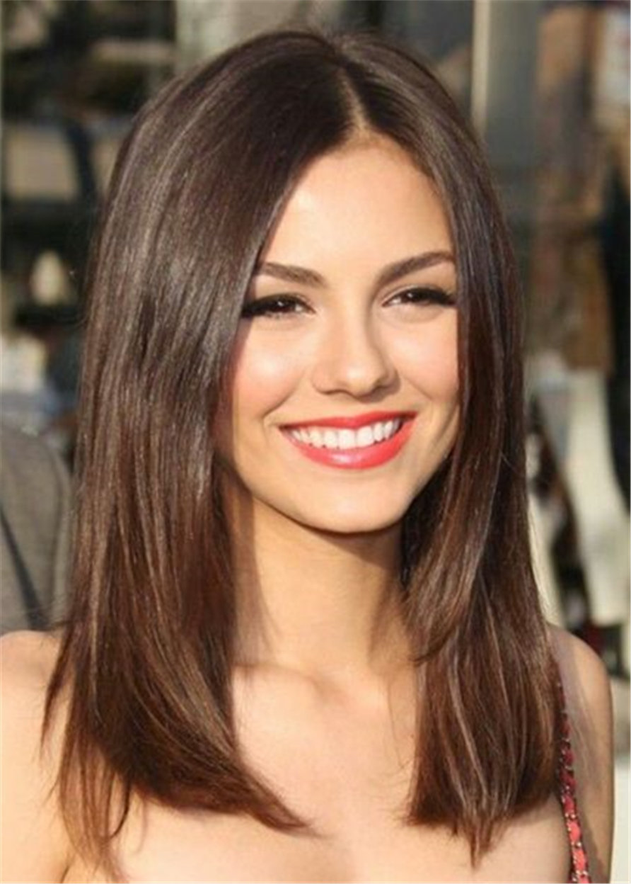 Victoria Justice Middle Parting Long Straight Human Hair Capless Wig 18 Inches