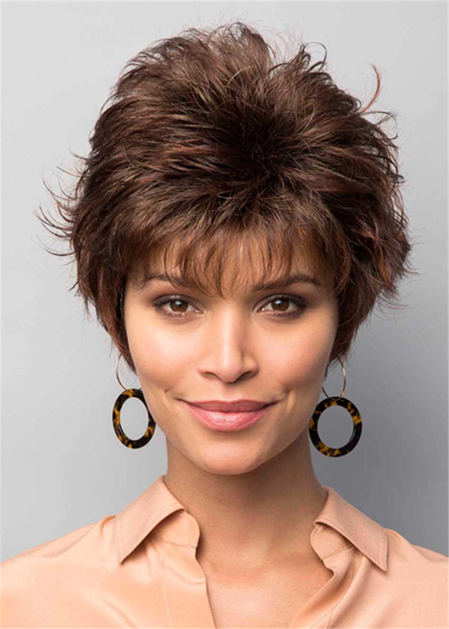 Pixie Cut Short Fluffy Layer Wig Natural Straight Human Hair Women Wig 10 Inches