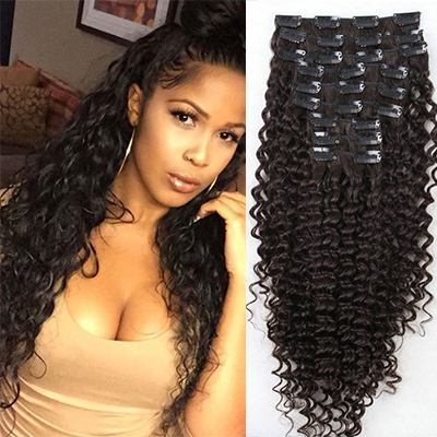 Human Hair African Curly 7 PCS Clip In Hair Extensions
