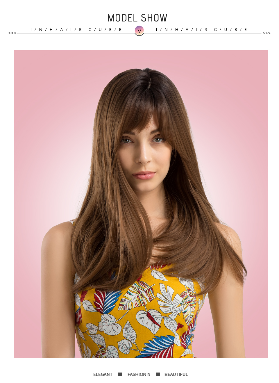 Long Straight Synthetic Hair With Bangs Women Wigs 20 Inches