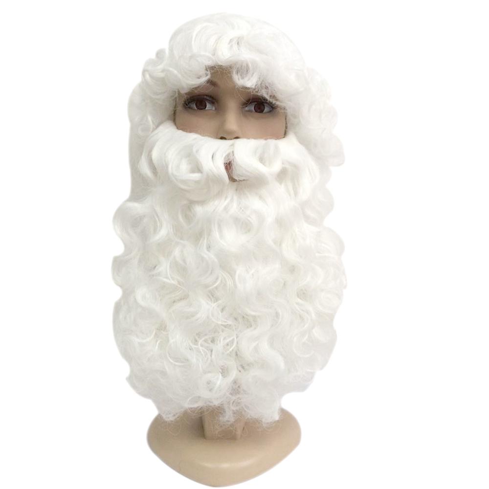 Santa White Synthetic Hair Curly Wigs With Beard Capless Wigs 12 Inches