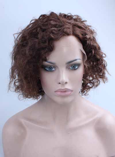Brown Human Hair Medium Curly Lace Front Wig 12 Inches