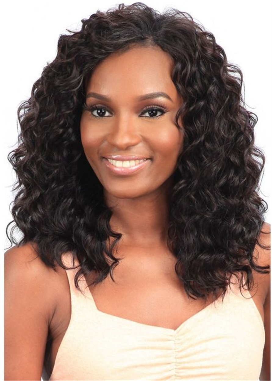 African American Wigs Long Bob Human Hair Curly Women Wig 16 Inches