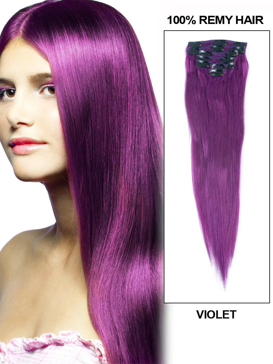 Straight Violet 7PCS Clip in Remy 100% Human Hair Extensions
