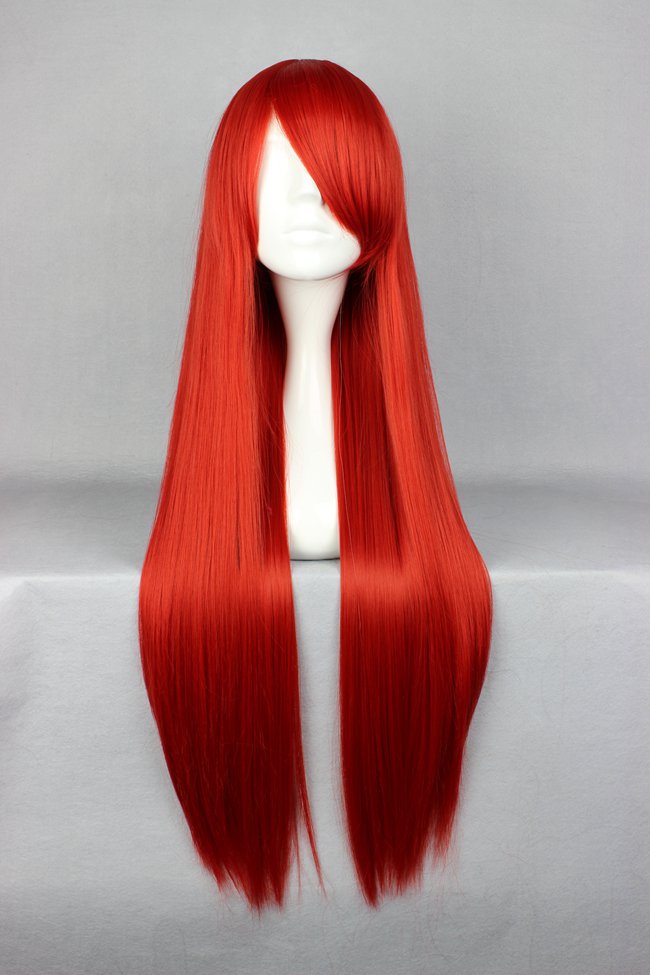 Musujime Awaki Hairstyle Long Straight Red Cosplay Wig 30 Inches