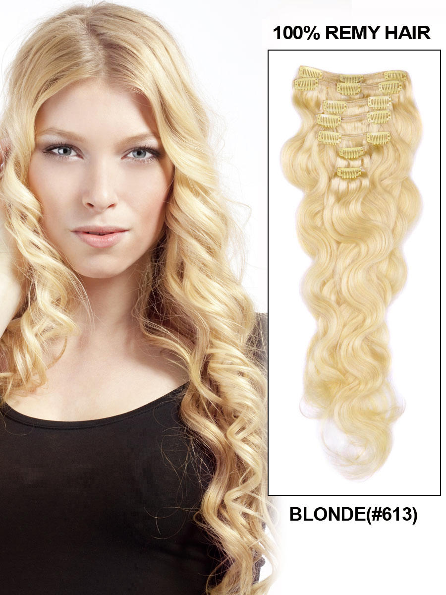 Remy Human Wavy 7PCS Clip in Hair Extensions