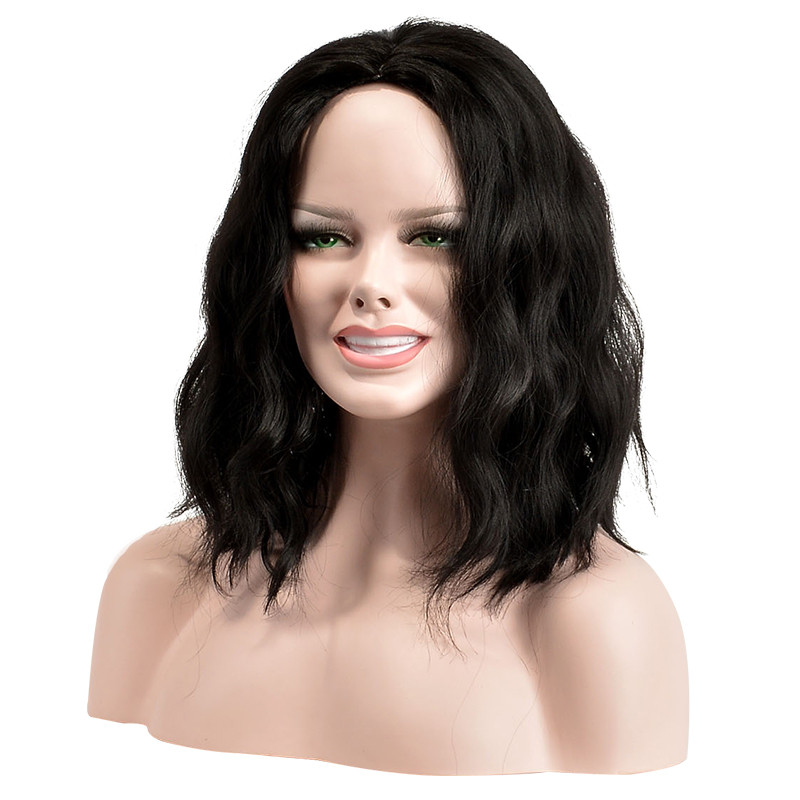African American Slight Wave Synthetic Capless Center Parting Hairstyle Wigs 12 Inches