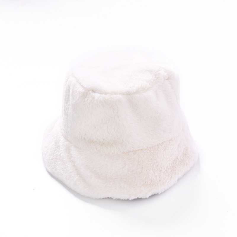 Women's Plain Pattern Wide Brim Sweet Style Flat Crown Fur Bucket Hat