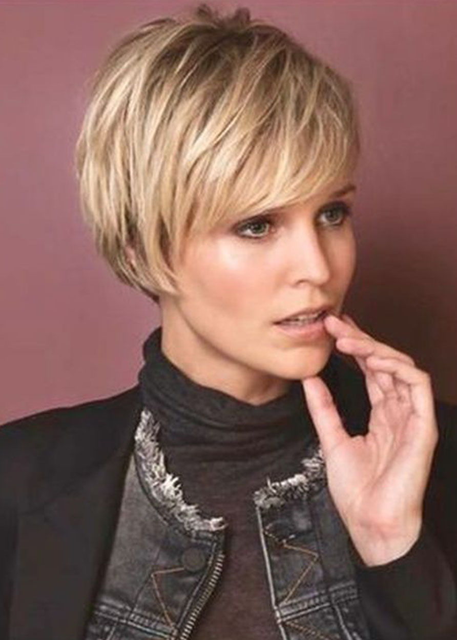 Women's Short Pixie Cut Hairstyle Straight Synthetic Hair Wigs Lace Front Cap Wigs 12inch