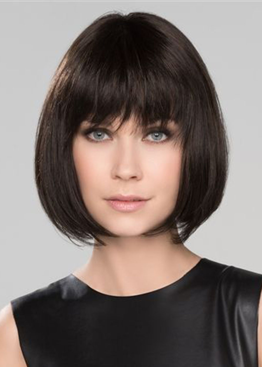 Short Bob Hairstyles Women's Natural Looking Straight Synthetic Hair Wigs With Bangs Capless Wigs 12Inch