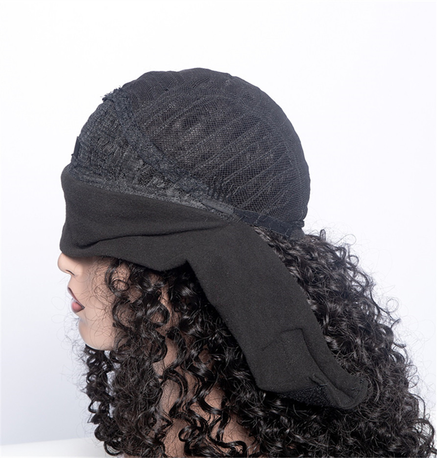 Headband Wig Kinky Curly Synthetic Hair Wigs With Bang for African American
