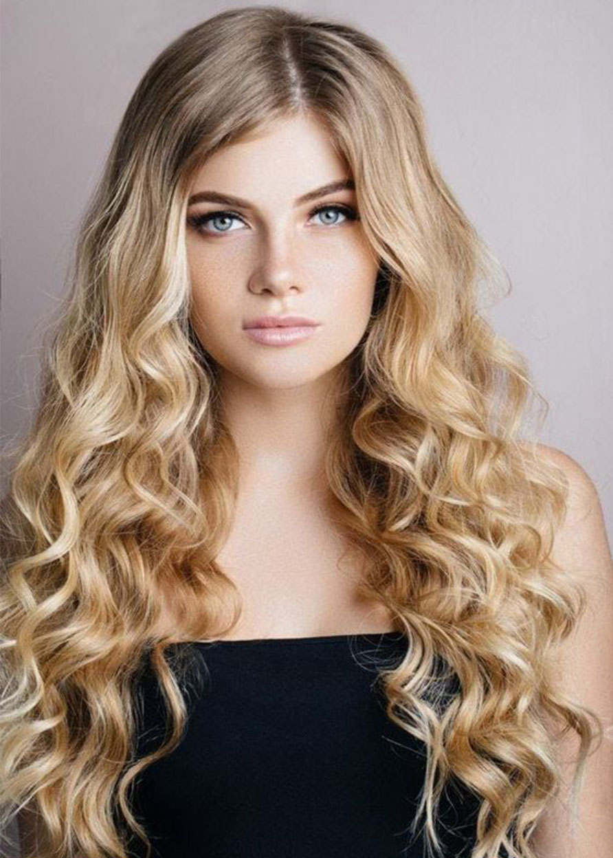 Women's Most Dazzling Curly Ombre Blonde Hairstyles Synthetic Hair Wigs Lace Front Cap Wigs 26Inch