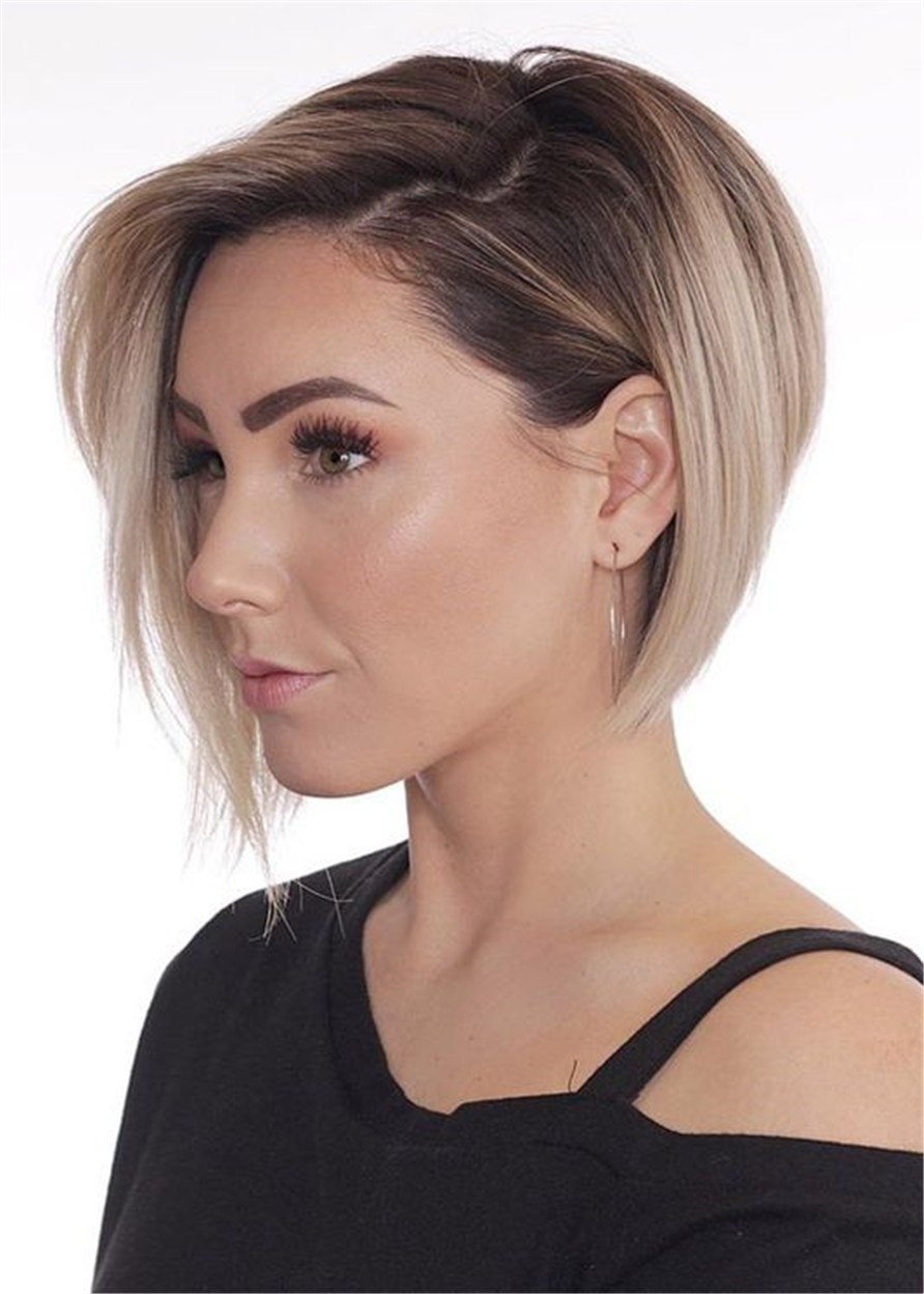 Short Bob Layered Hairstyle Synthetic Straight Lace Front Wig 10 Inches