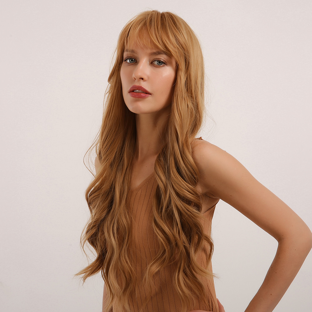 Long Body Wave Hairstyle Synthetic Hair Women Wig With Bangs 28 Inches