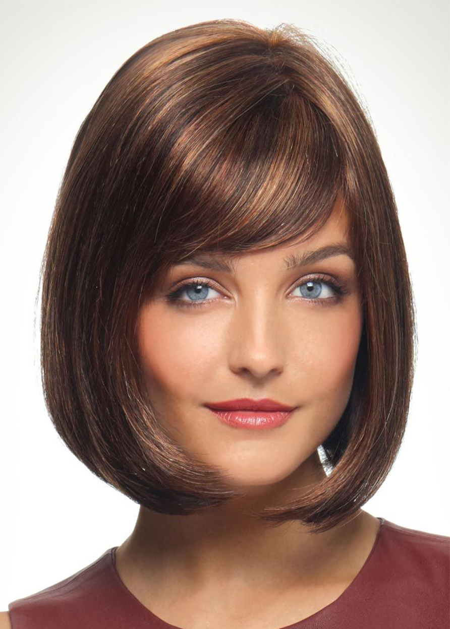 Short Bob Style Slik Straight Synthetic Hair Wigs Capless Wigs With Bangs 10Inch