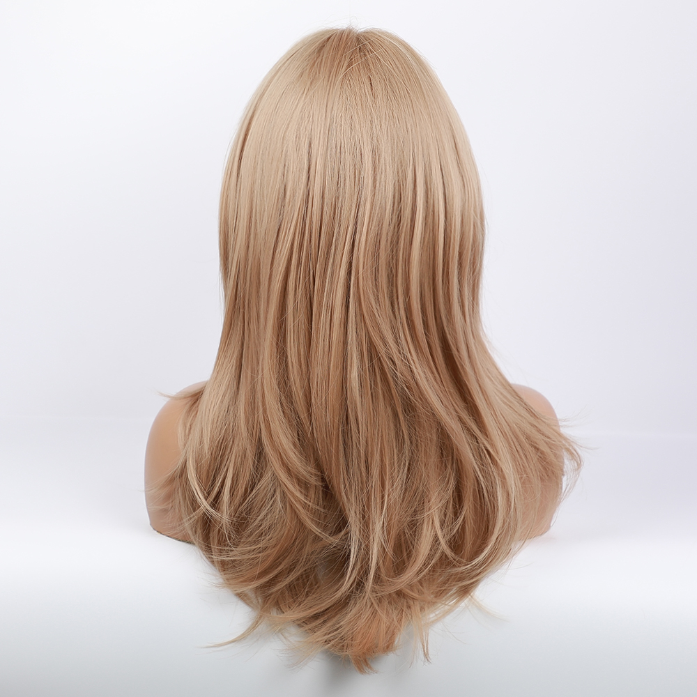 Long Blonde Straight Layered Synthetic Wigs Middle Part With Bangs 24 Inches