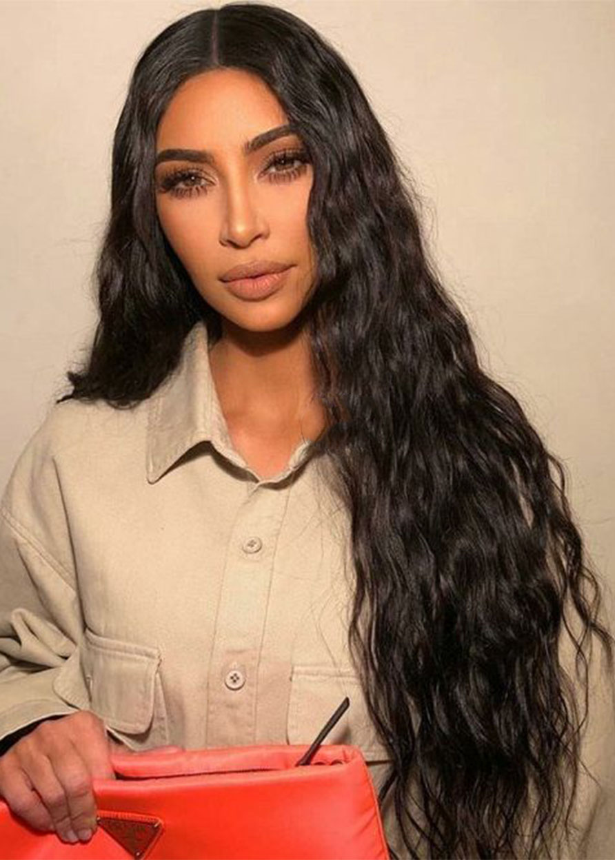 KIM KARDASHIAN Hairstyle 100% Human Hair Wigs Women's Curly Natural Looking Long Length Lace Front Wigs 26inch