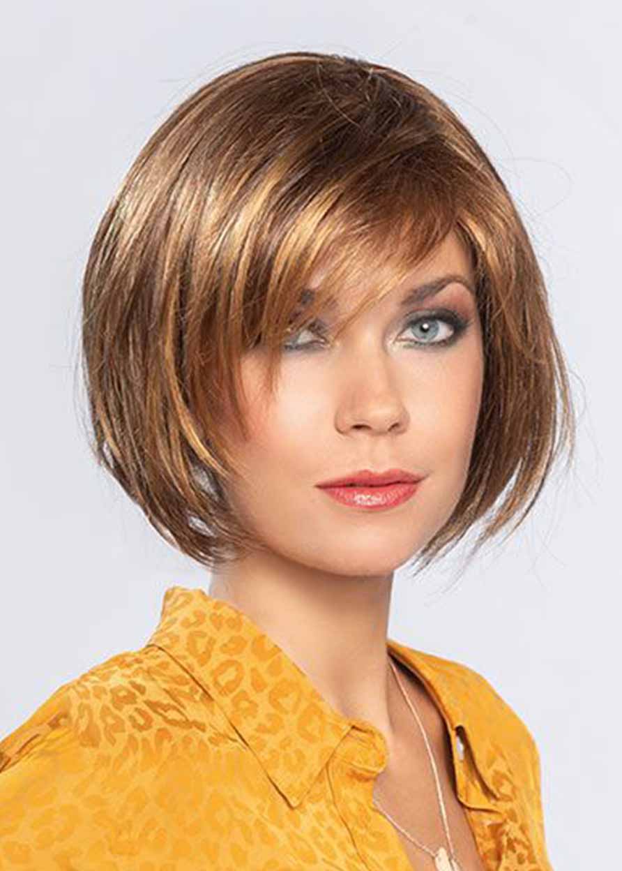 Sassy and Chic Look Women's Short Bob Style Perfect Fringe Straight Synthetic Hair Capless Wigs 10Inch
