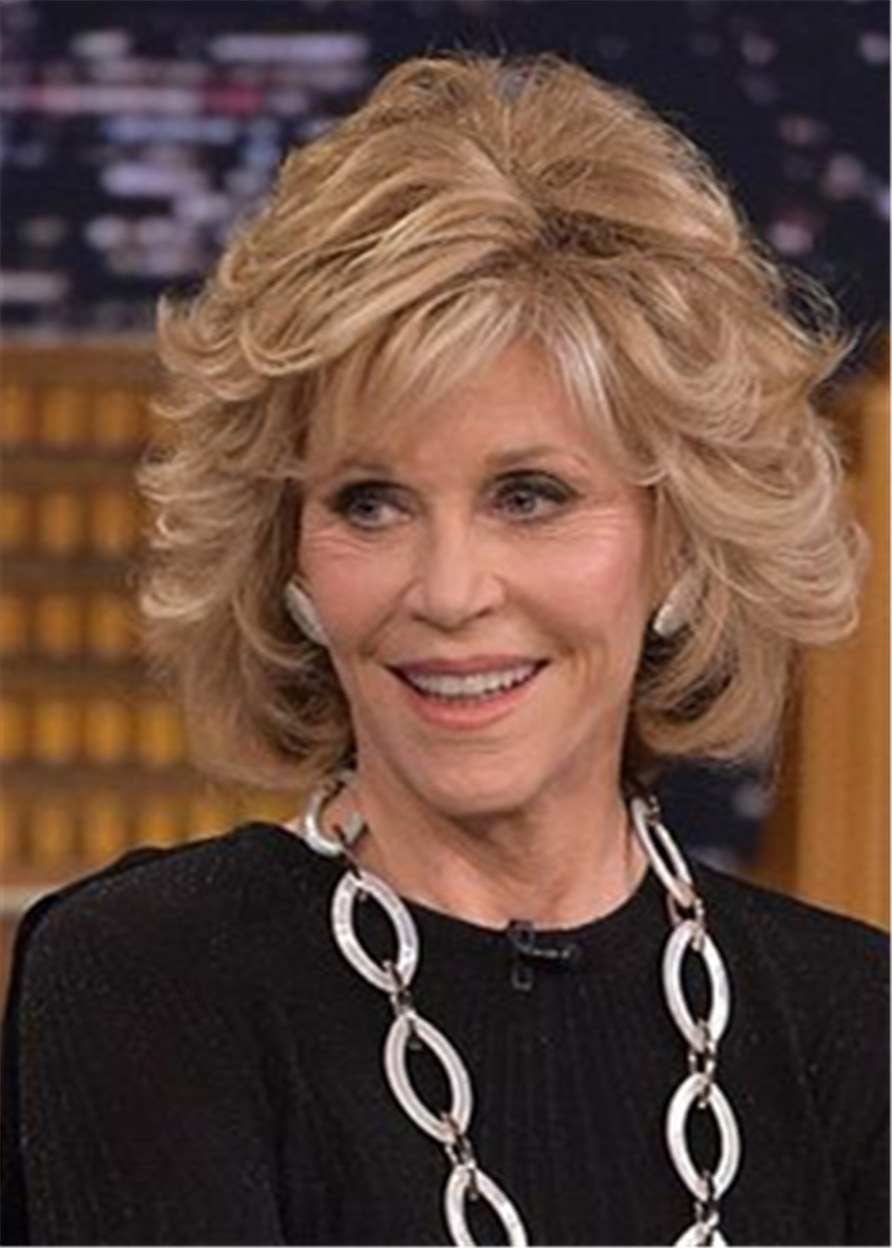 Jane Fonda Hairstyle Wavy Layered Synthetic Hair Capless Wigs 12 Inches