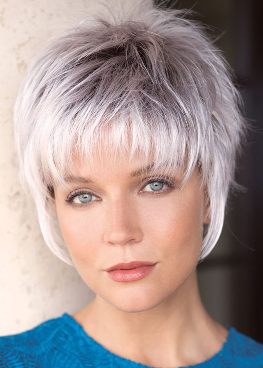 Women Short Pixie Cut Synthetic Hair Lace Front Wigs With Bangs 8INCH