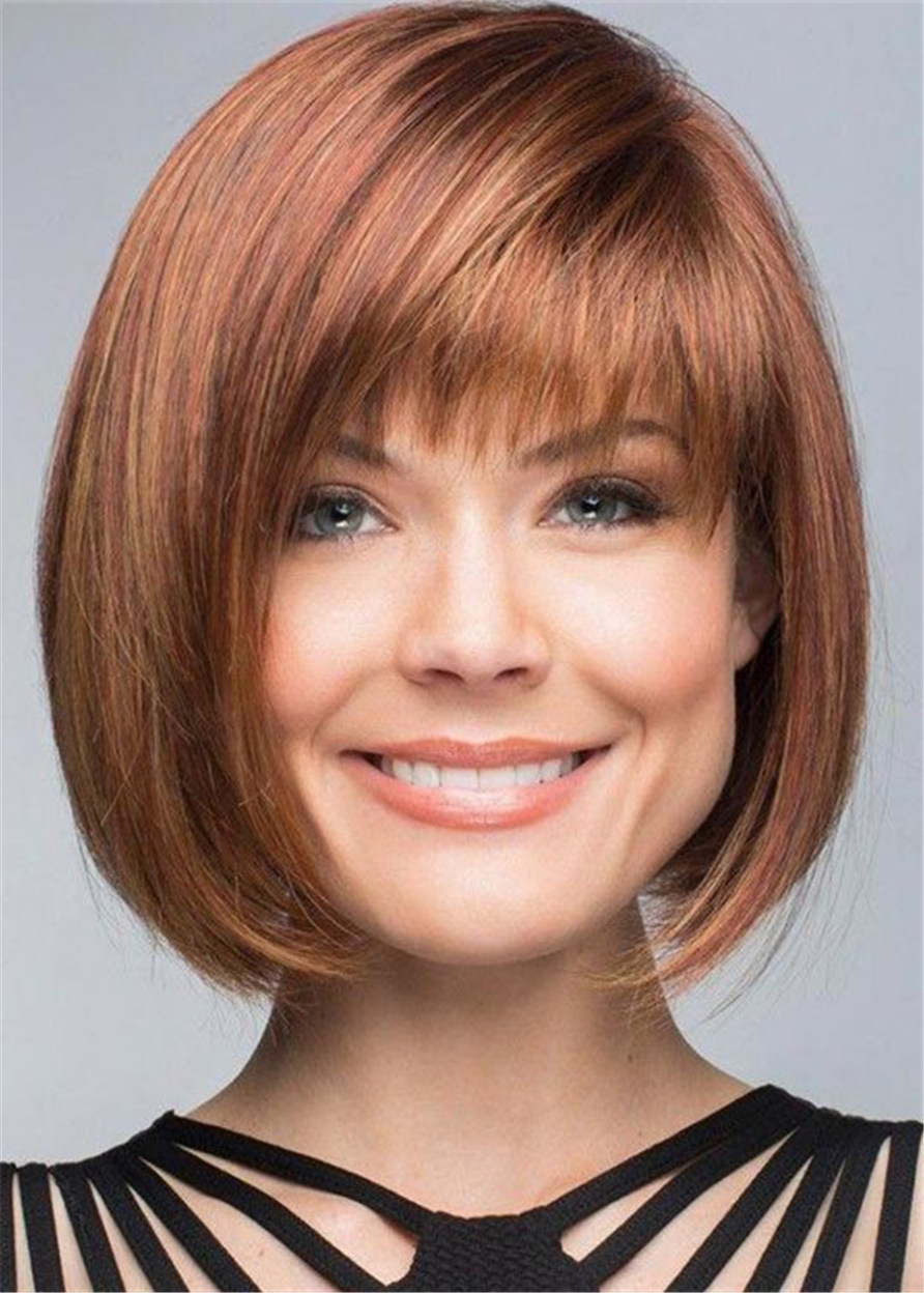 Bob Hairstyles Synthetic Hair With Bangs Natural Straight Wig 14 Inches