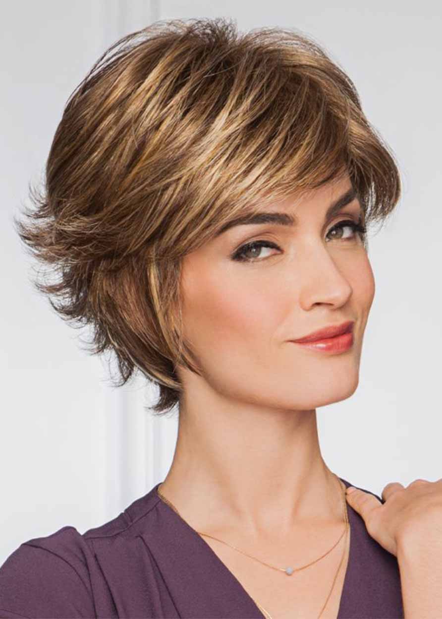 Fashion Women's Short Layered Hairstyles Wavy Capless Synthetic Hair Wigs With Bangs 12Inch