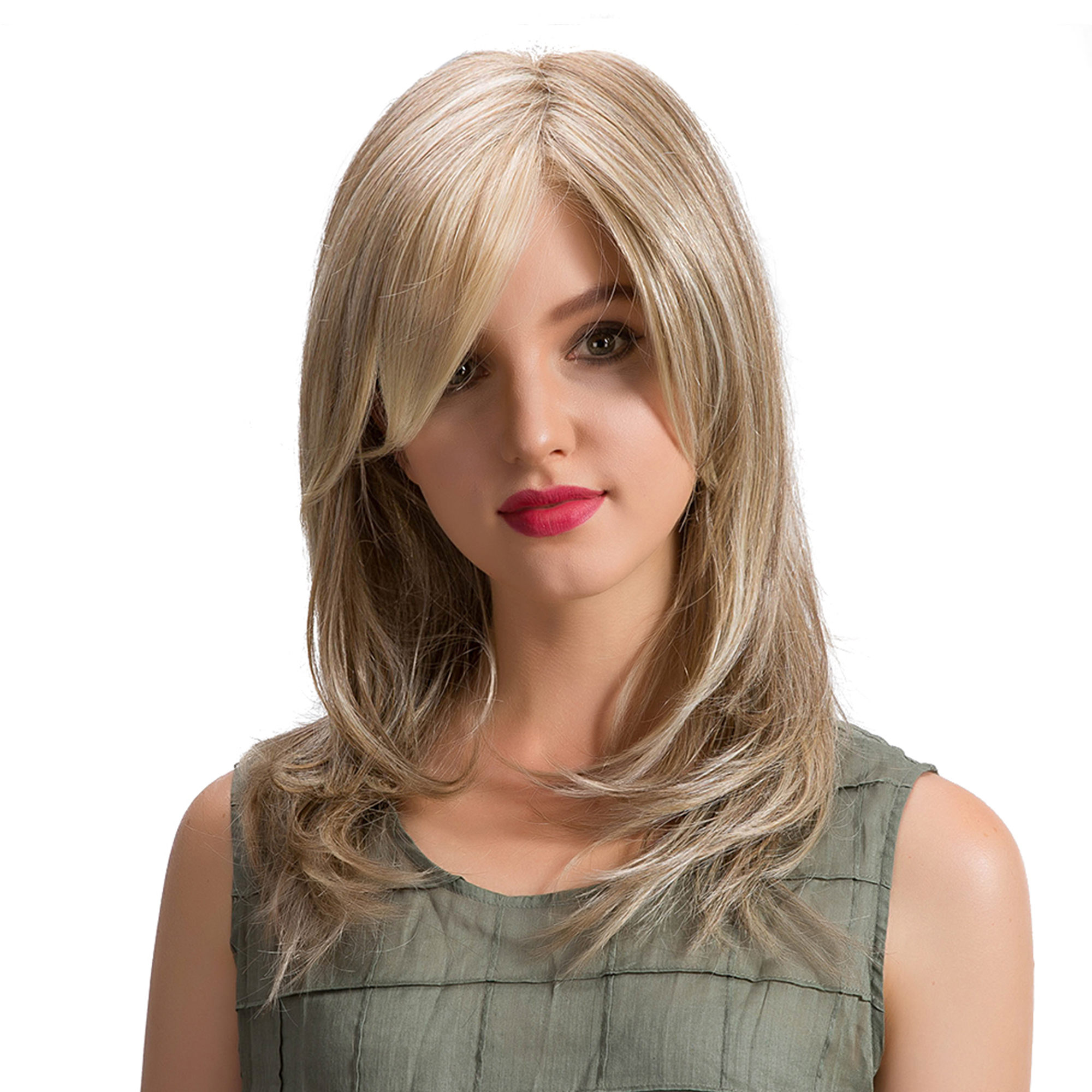 Light Color Layered Cut Side Fringe Synthetic Capless Women Wigs