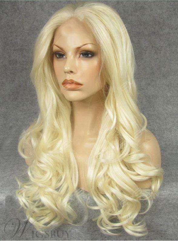 Natural Long Curly Beautiful Blonde Lace Front Wig Synthetic Hair 24 Inches