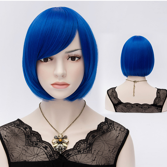 Royal Blue Straight Flapper Bob Cosplay Party Wigs 10 Inches