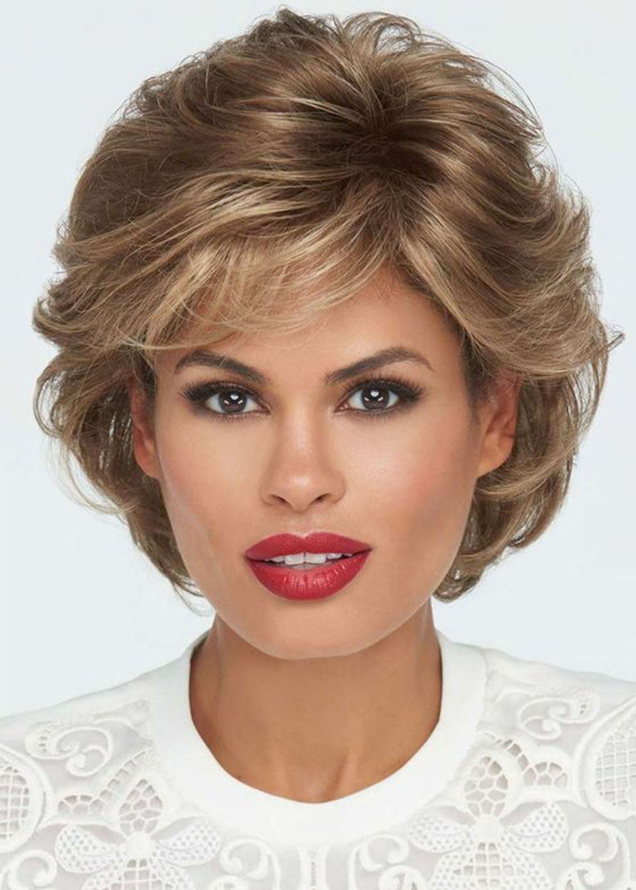 Short Wavy Women's Wig Brown Color Synthetic Hair Wigs Lace Front Wig 14Inch
