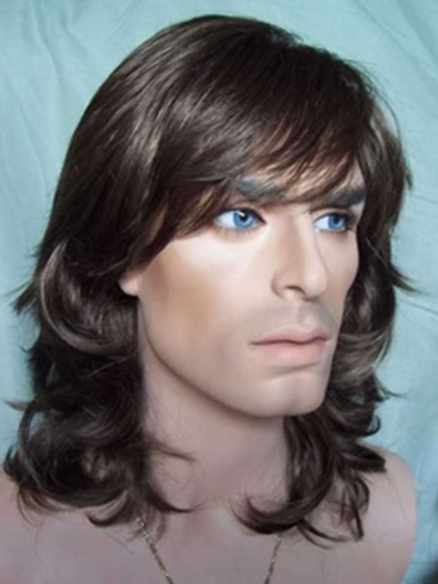 Medium Curly Synthetic Hair Wigs For Men 12 Inches