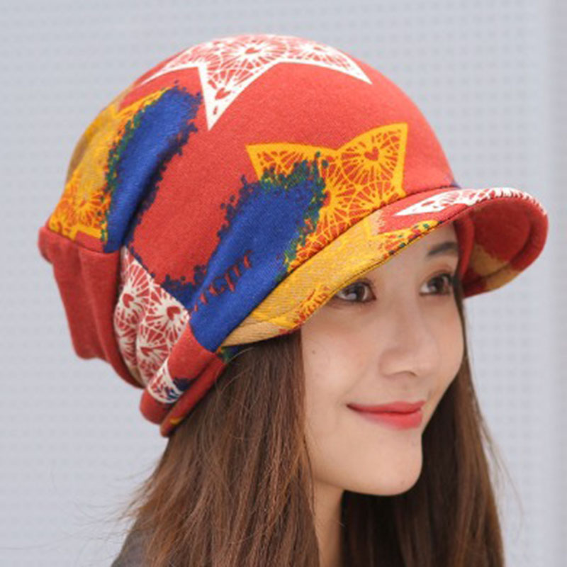 Women's Short Brim Autumn Printing Cap