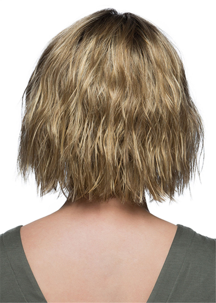 Short Bob Style Choppy Synthetic Hair Natural Straight Women Wig 12 Inches
