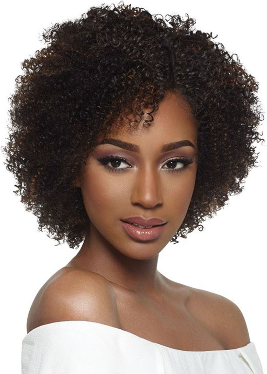 Women's Short Bob Hairstyles Afro Curly Wigs with Bangs Short Length Human Hair lace front Wigs 12Inch