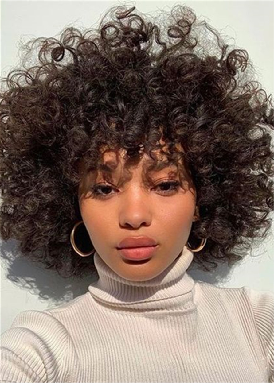 African American Afro Curly Shoulder Length Synthetic Hair Women Wigs 12 Inches