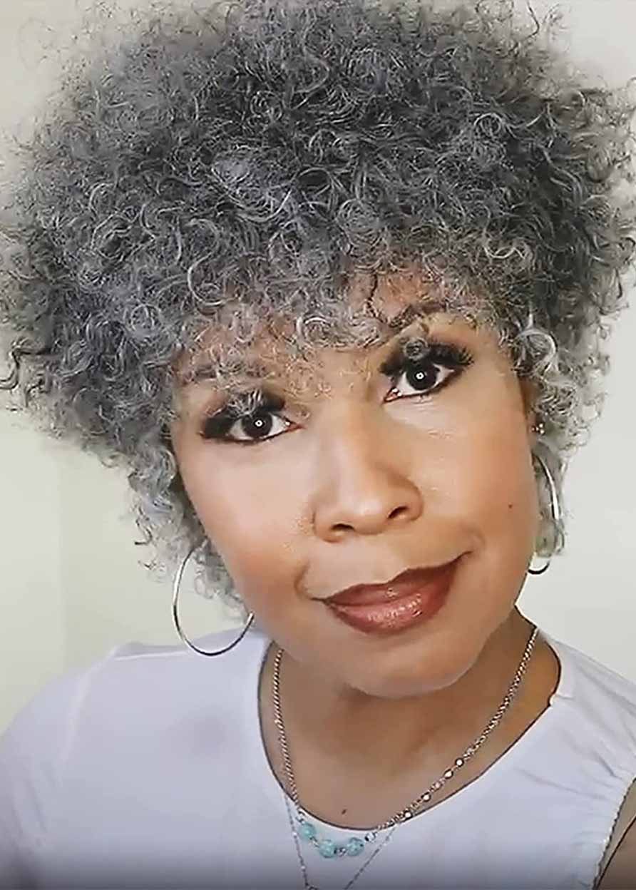Natural Looking Kinky Curly Synthetic Hair Capless Salt And Pepper Wigs for Women 8Inch