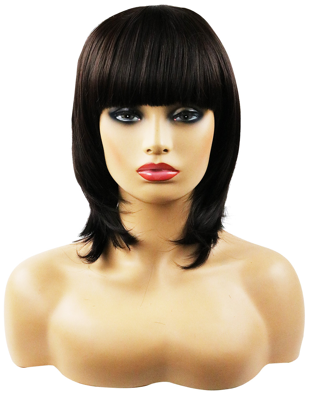 Layered Shag Hairstyle with Full Fringe Middle Length Synthetic Capless Women Wigs