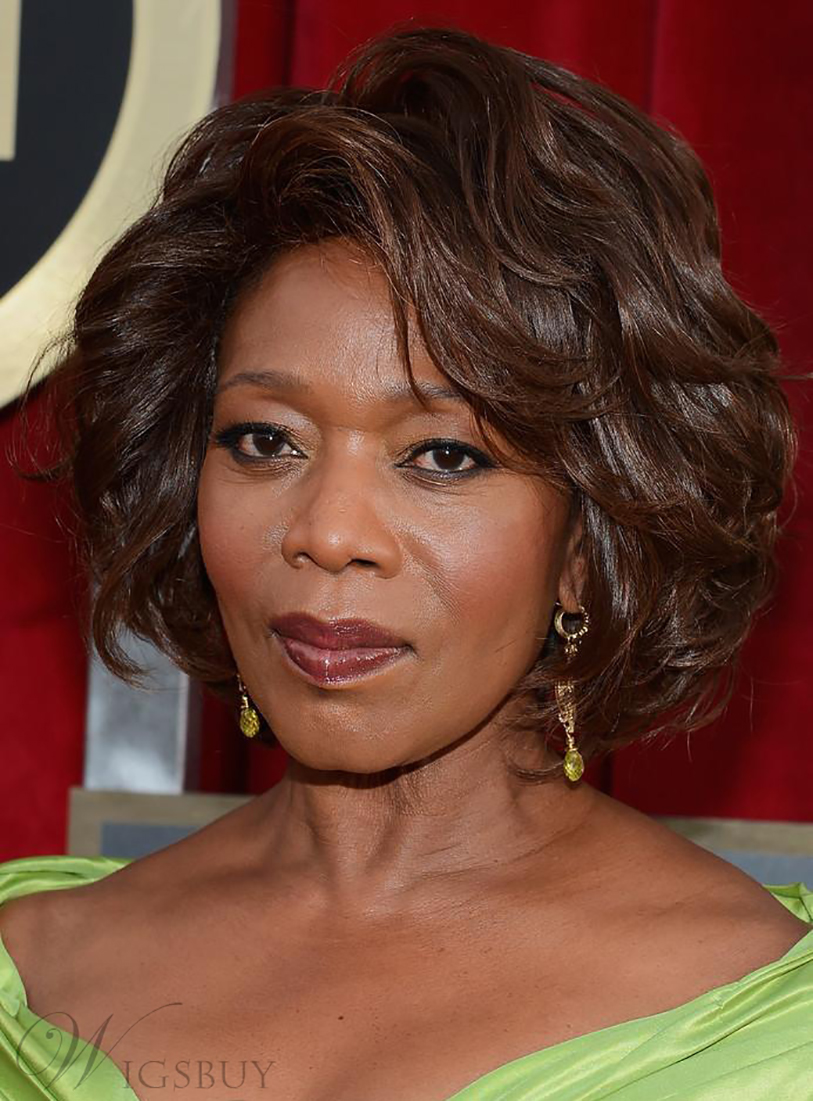 Alfre Woodard Short Wave Hairstyle Fluffy Natural Smooth Capless Wig 100% Real Human Hair 12 Inches