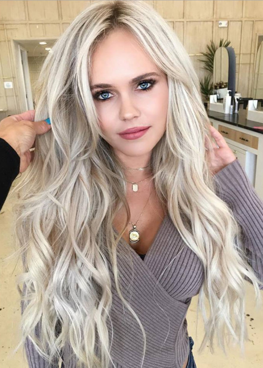 Long Length Women's Blonde Color Synthetic Hair Wavy Wigs Lace Front Cap Wigs 24inches