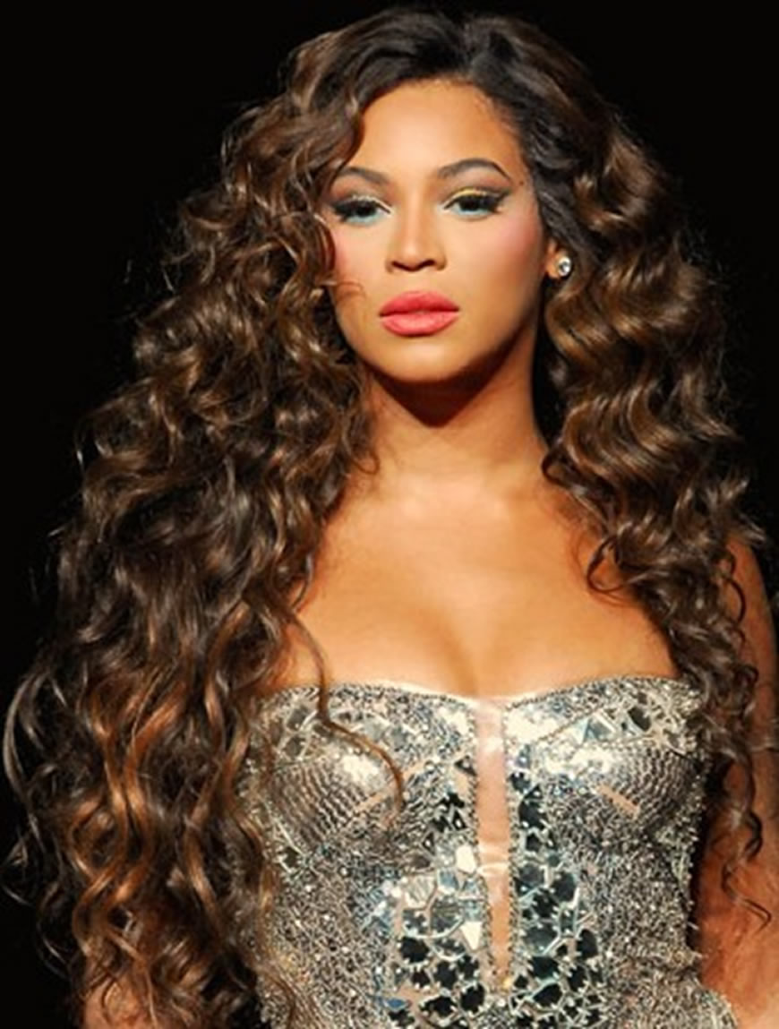 100% Human Hair Beyonce Knowles's Hairstyle Super Exquisite Long Curly Brown Hand Tied Full Lace Wig 24 Inches