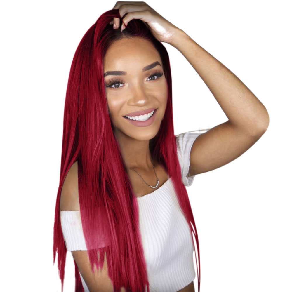 Black/Wine Red Ombre Long Straight Lace Front Synthetic Wig
