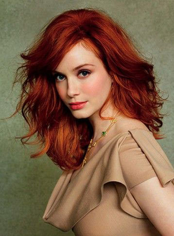Glamorous Celebrity Hairstyle Long Loose Wavy Red 100% Human Hair Lace Wig 14 Inches