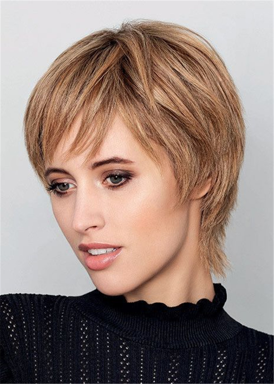 Ombre Boycuts Hairstyle Short Two Tone Straight Human Hair Lace Wigs 8 Inches