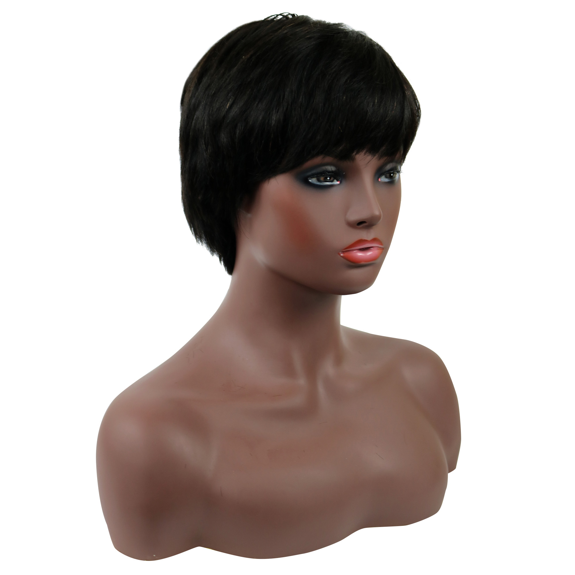 African American Pixie Short Straight Human Hair Capless Wigs
