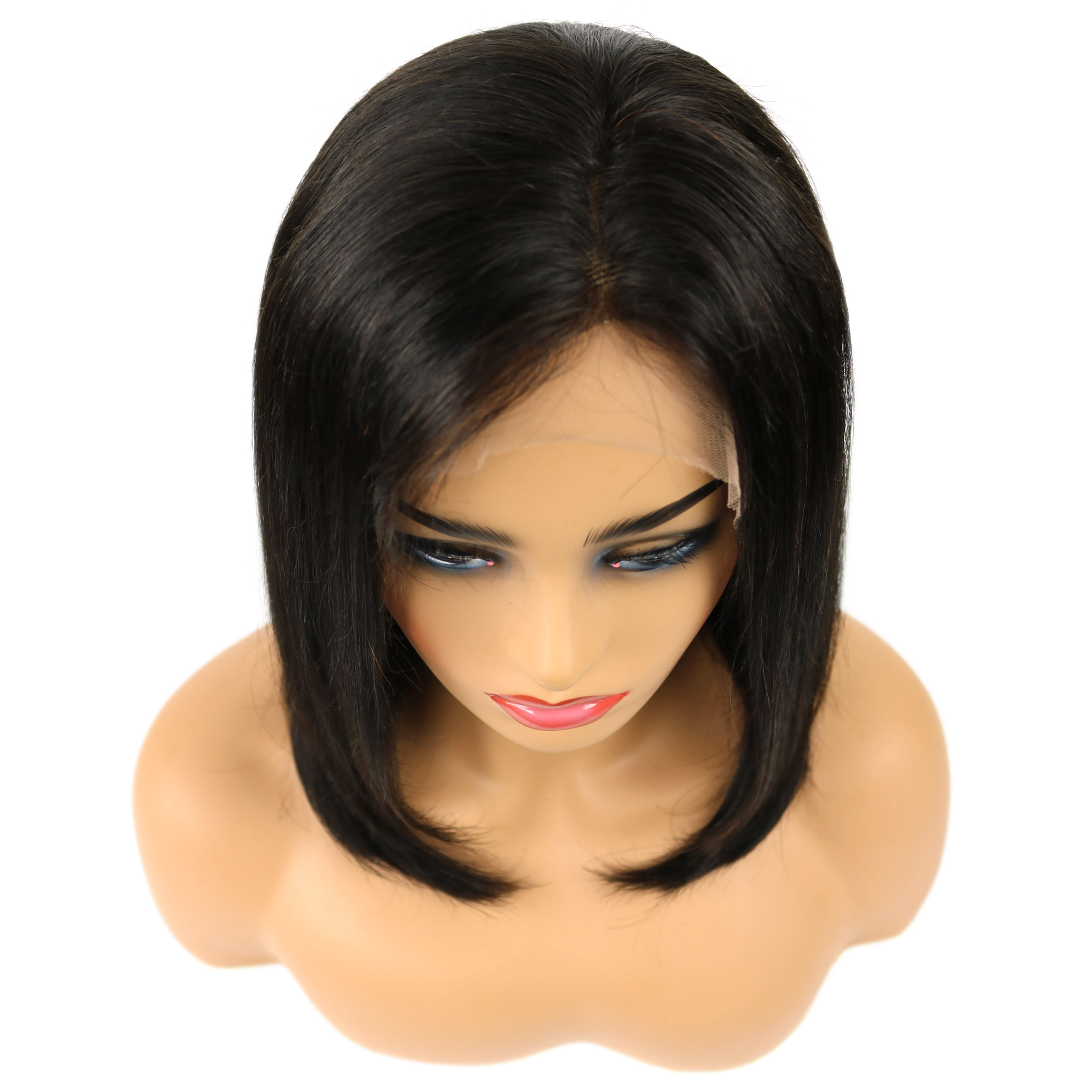 Mid-Length Straight Human Hair Lace Front Wigs 14 Inches