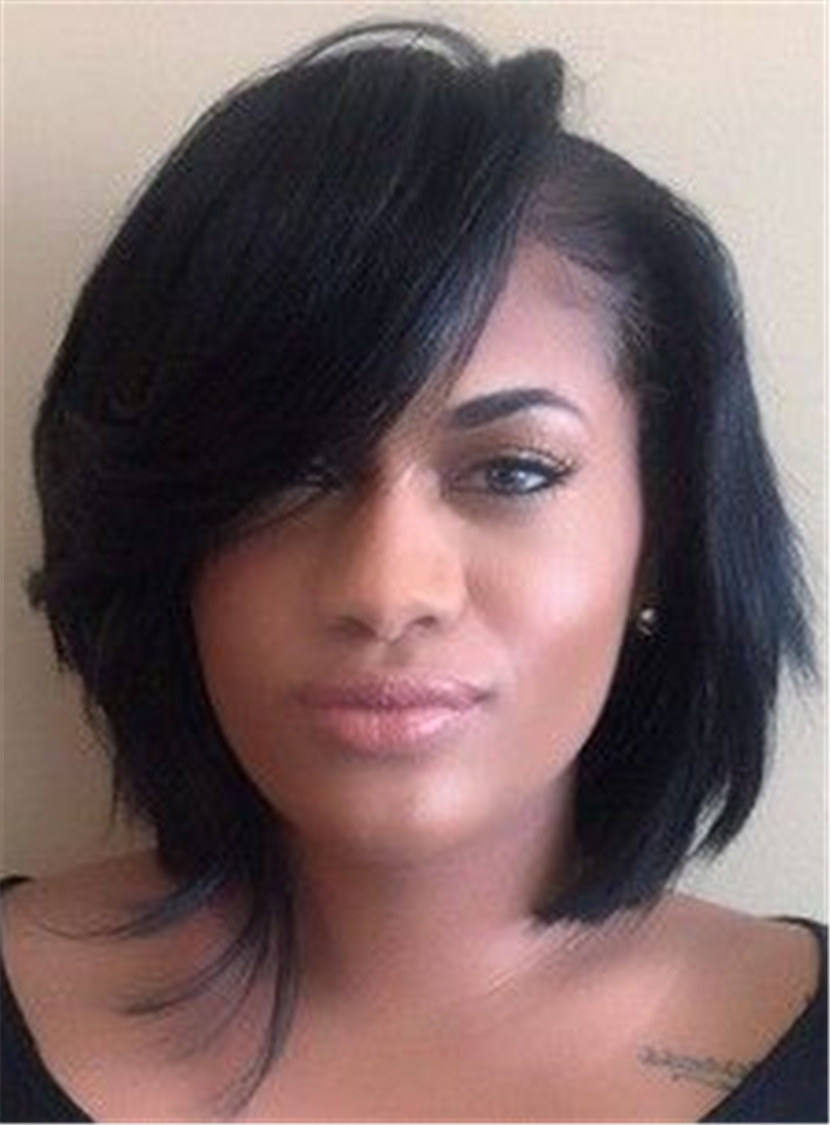 Layered Short Bob Straight Synthetic Hair With Full Bangs Women Wigs Capless 10 Inches